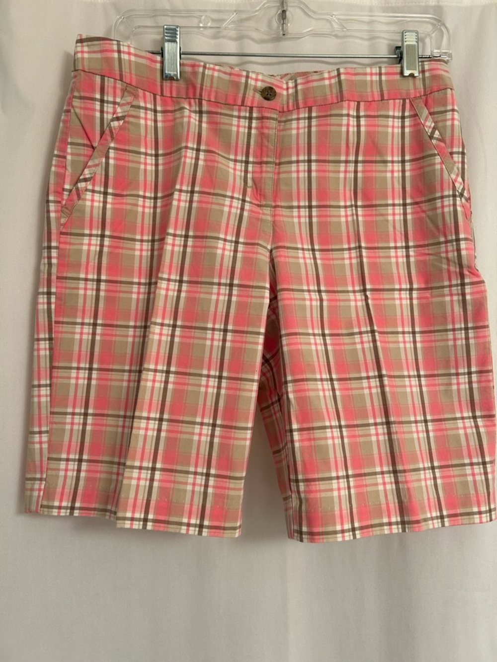 Izod Pink and Tan Plaid Bermuda Shorts